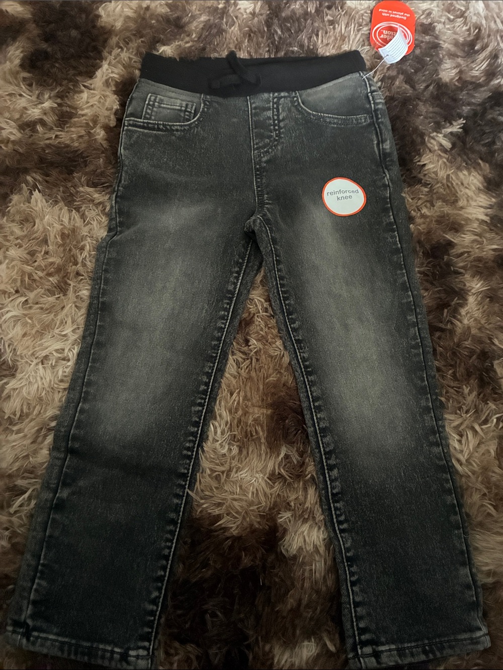 Kids Black Wash Stretch Jeans with Elastic Waist